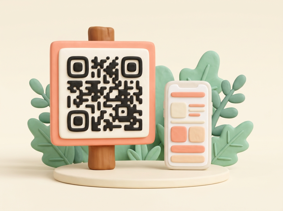 A bronze garden plaque with a QR code next to a phone showing the rich webpage it opens
