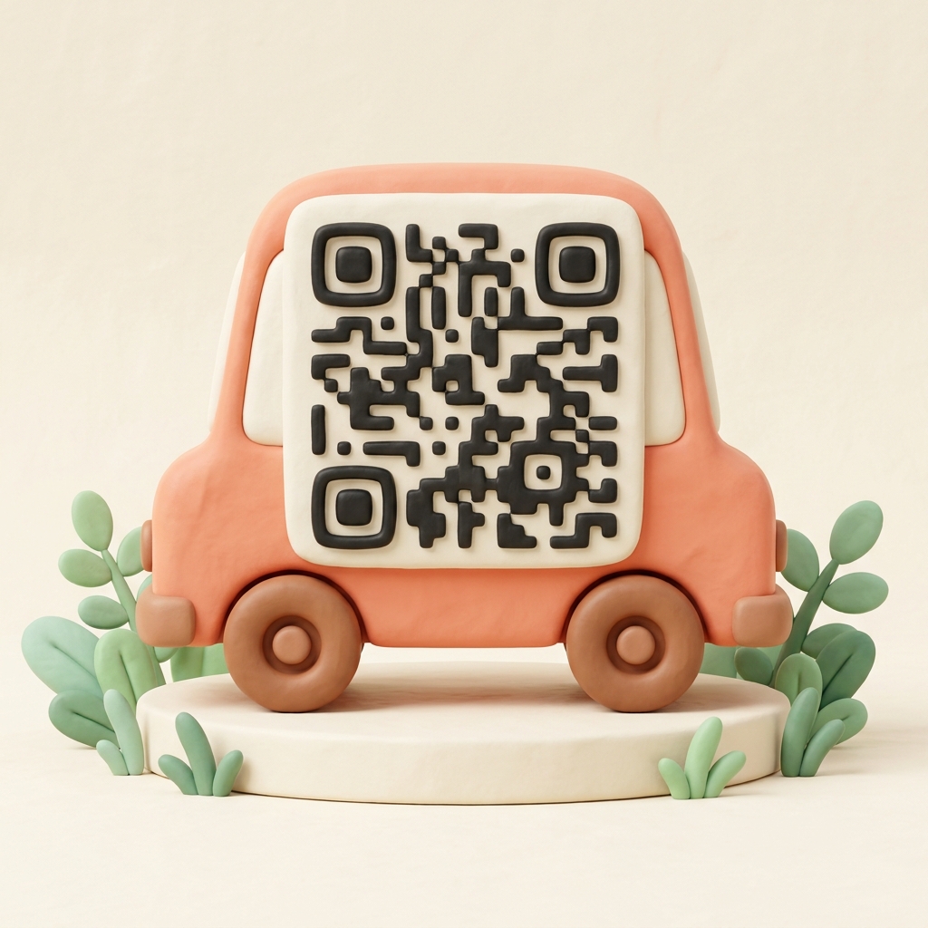 A parked car with a QR code sale sign in the window